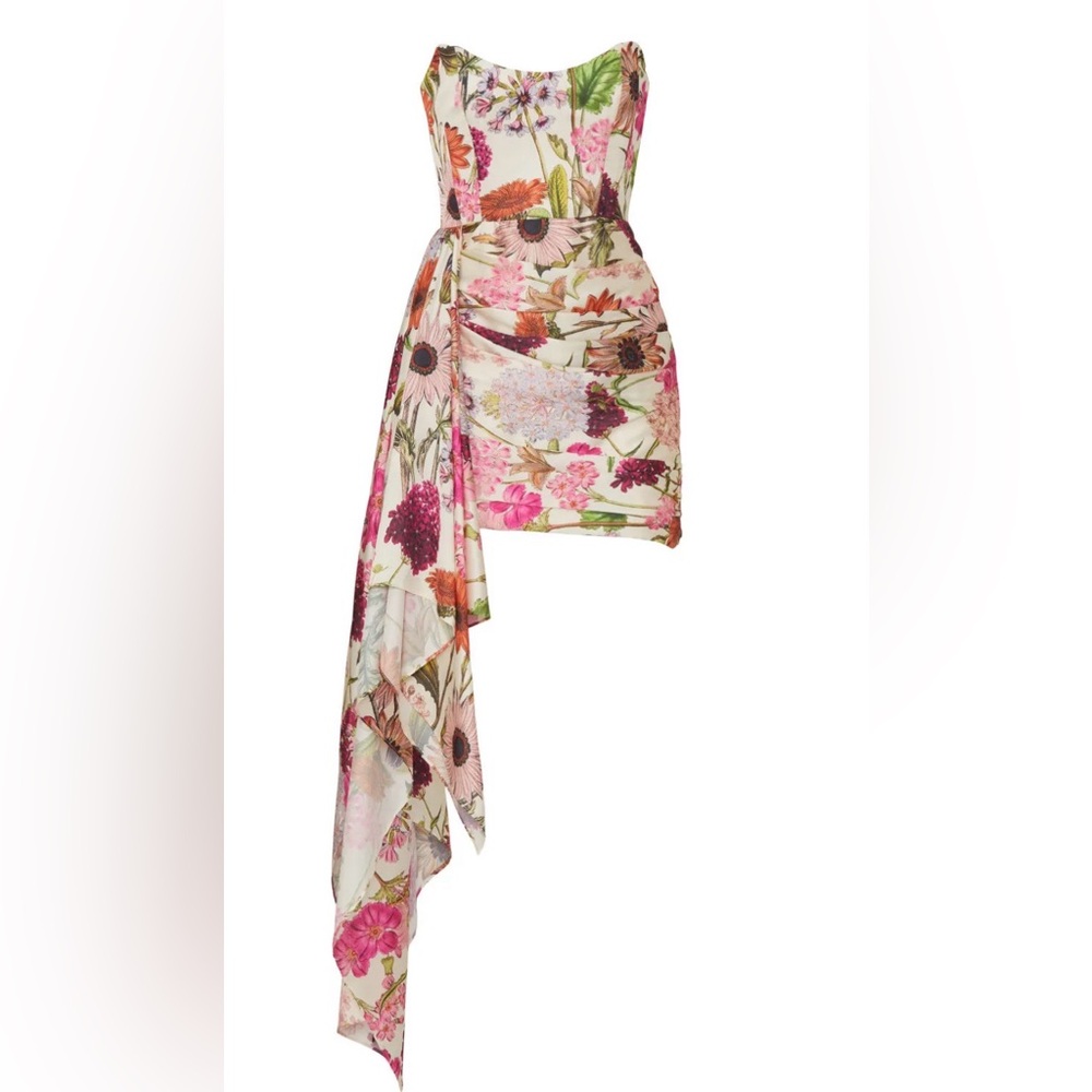 NWT Katie May Pink Daisy Floral Dress | Asymmetrical Draped Mini